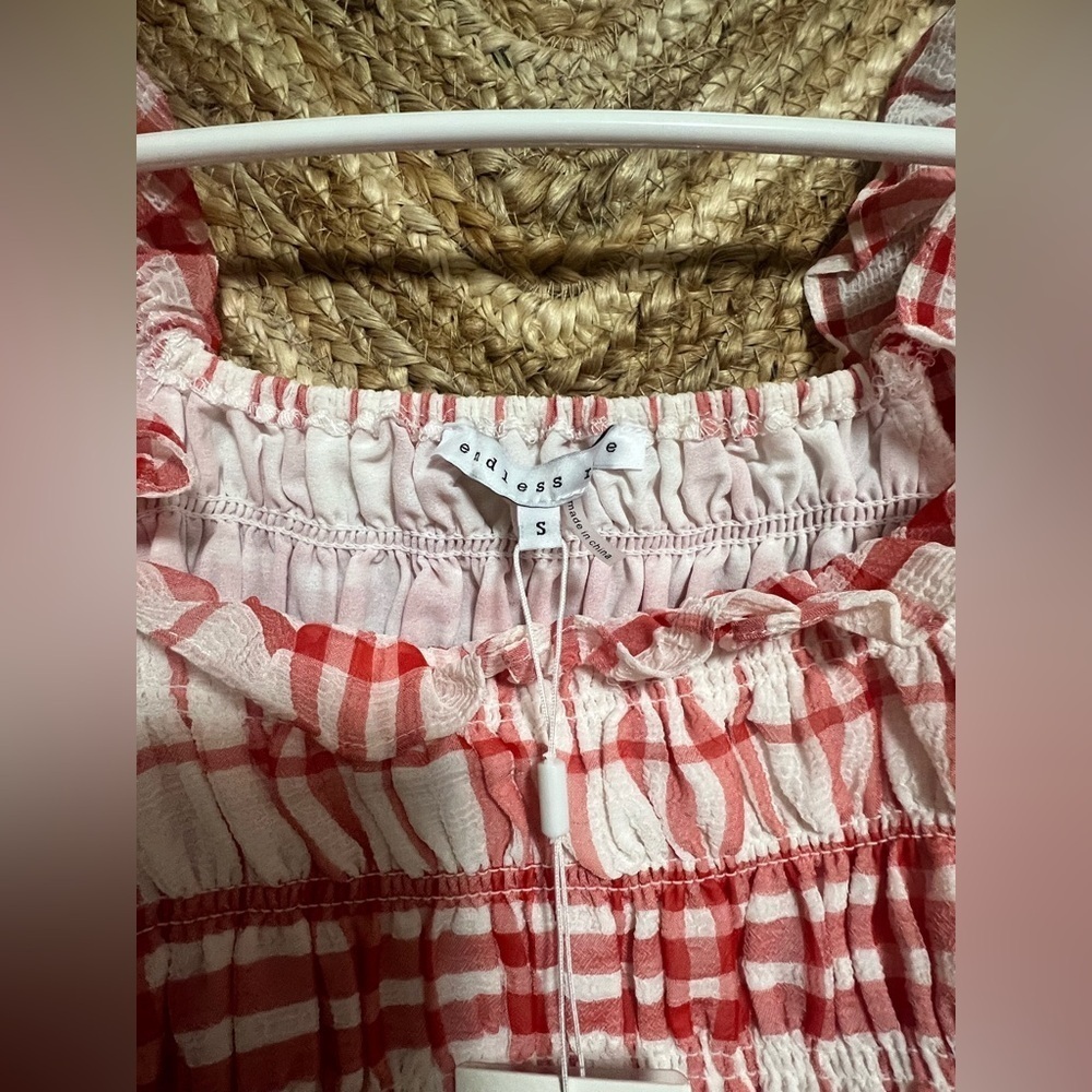 Endless Rose Women's Red/White Gingham Smocked Top, Size S, Brand New, NWT - Picture 4 of 11